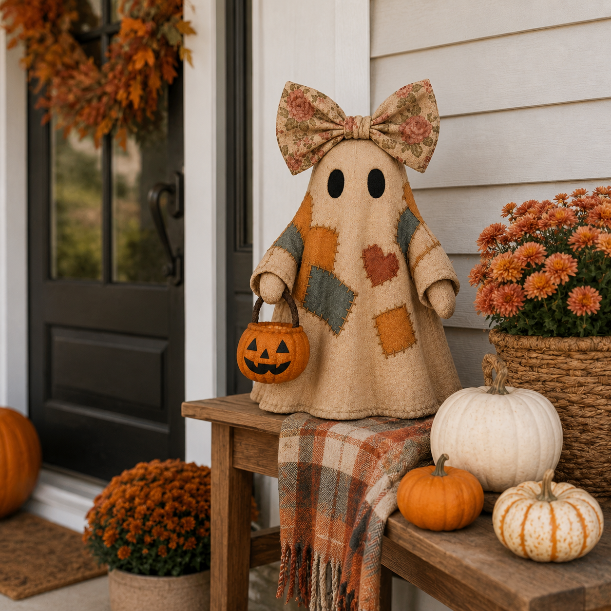 Vintage Ghost LED Pumpkin Lantern