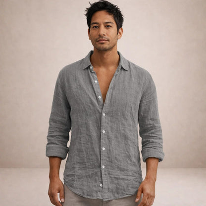 Men's Regular Fit Linen Button Down Long Sleeve Shirt