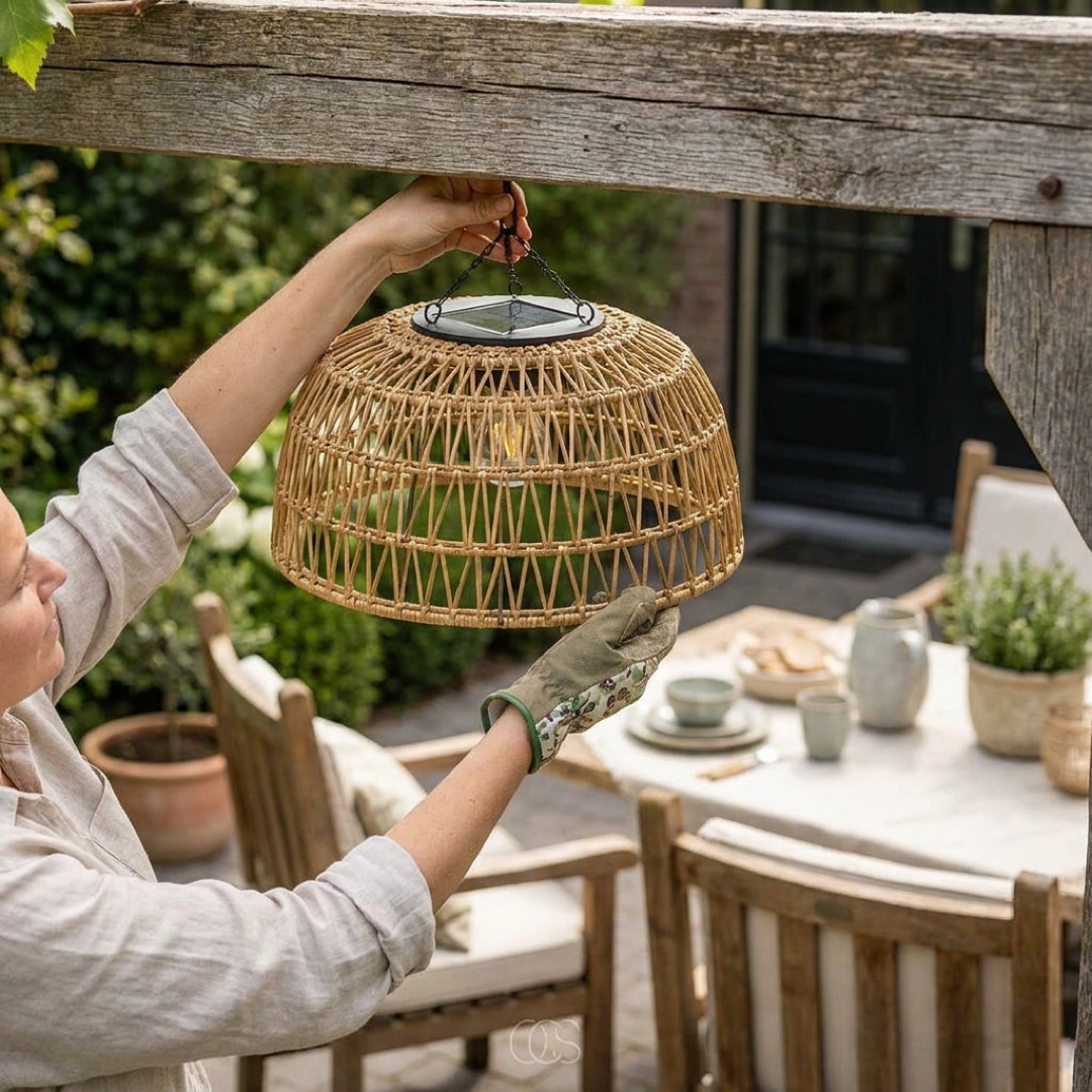 Solar Rattan Pendant Light for Cozy Evenings