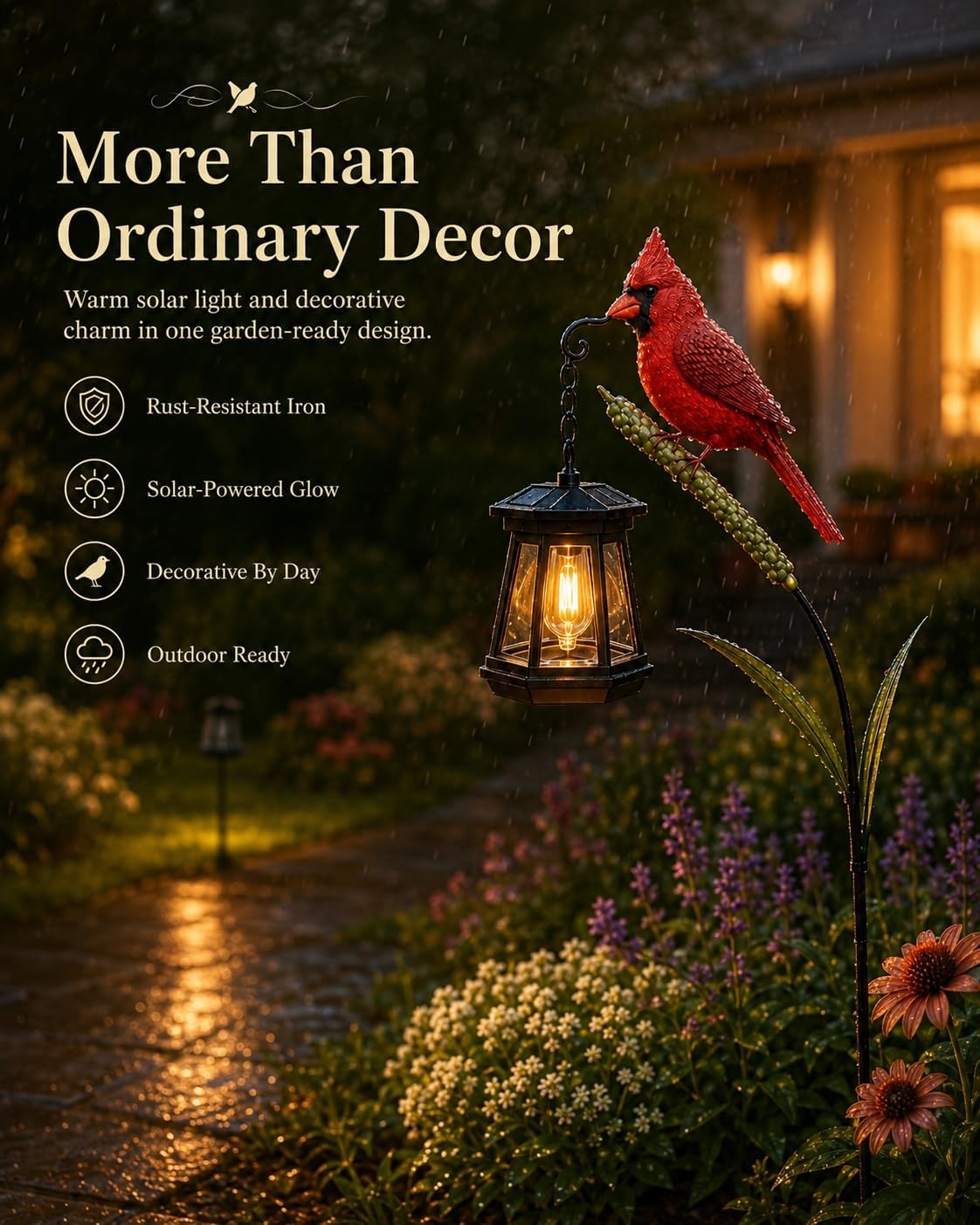 Cardinal Solar LED Light For Warm Garden Glow