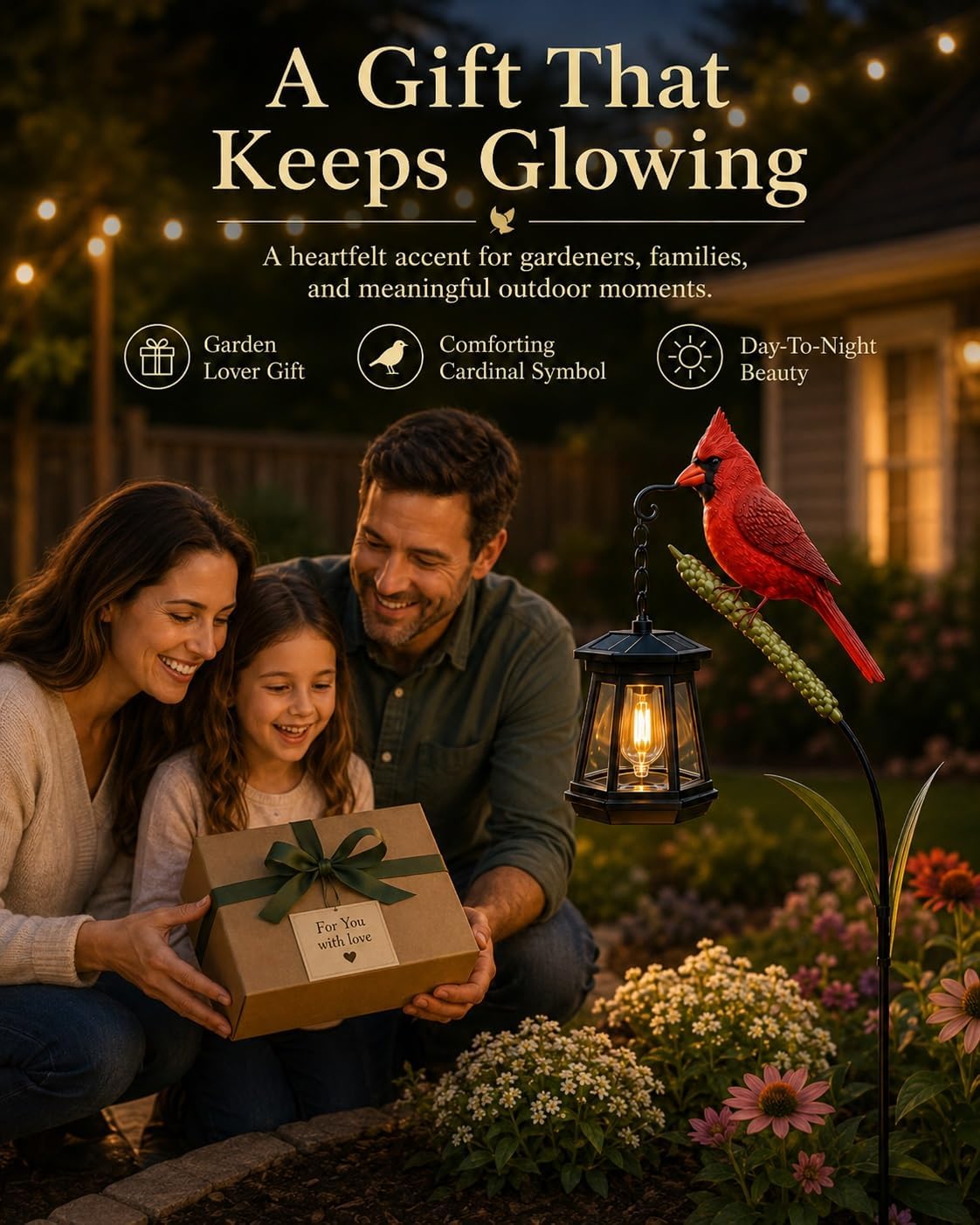 Cardinal Solar LED Light For Warm Garden Glow