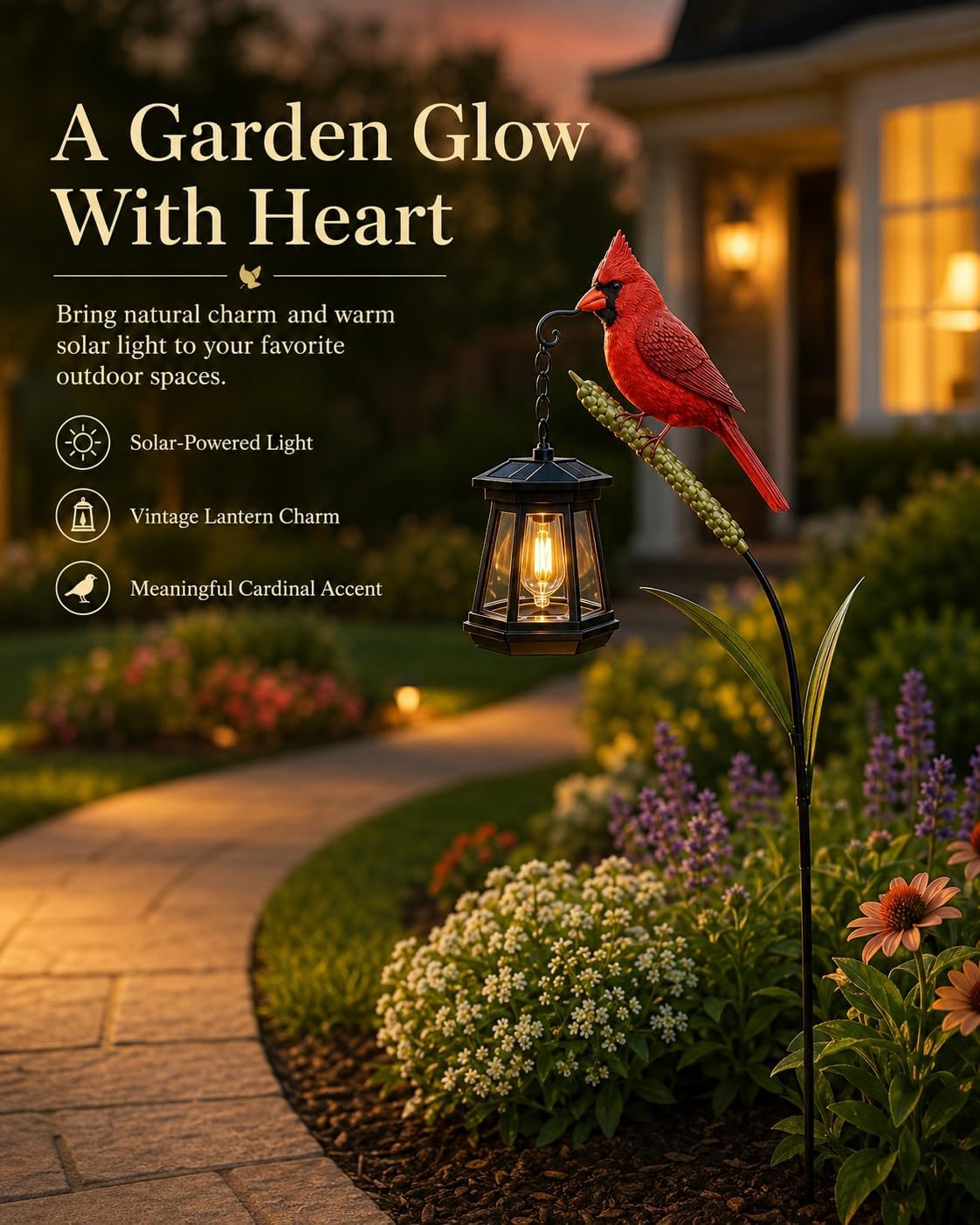 Cardinal Solar LED Light For Warm Garden Glow