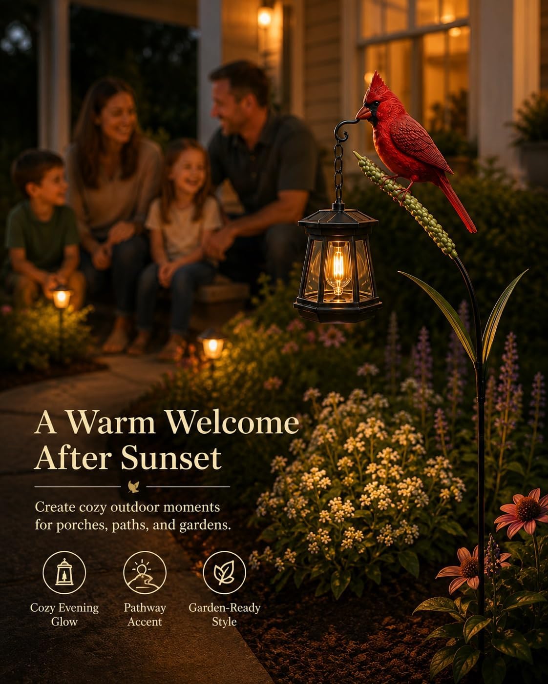 Cardinal Solar LED Light For Warm Garden Glow