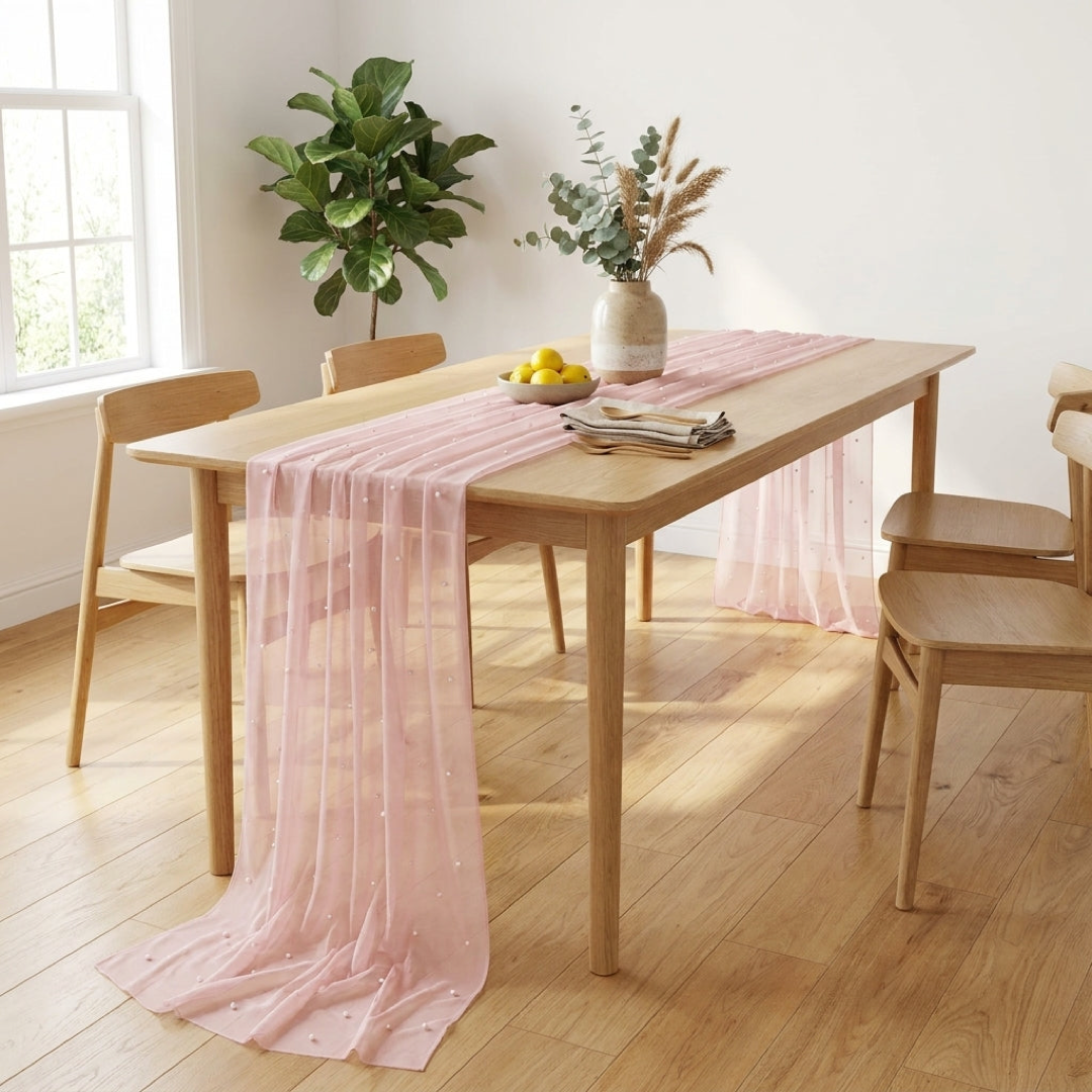 Pearl Gauze Table Runner for Romantic Gatherings