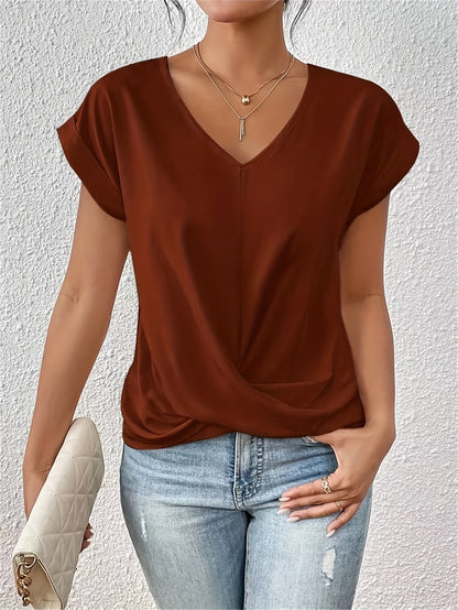 Aurelia | Women’s Casual V Neck T Shirt with Twist Front