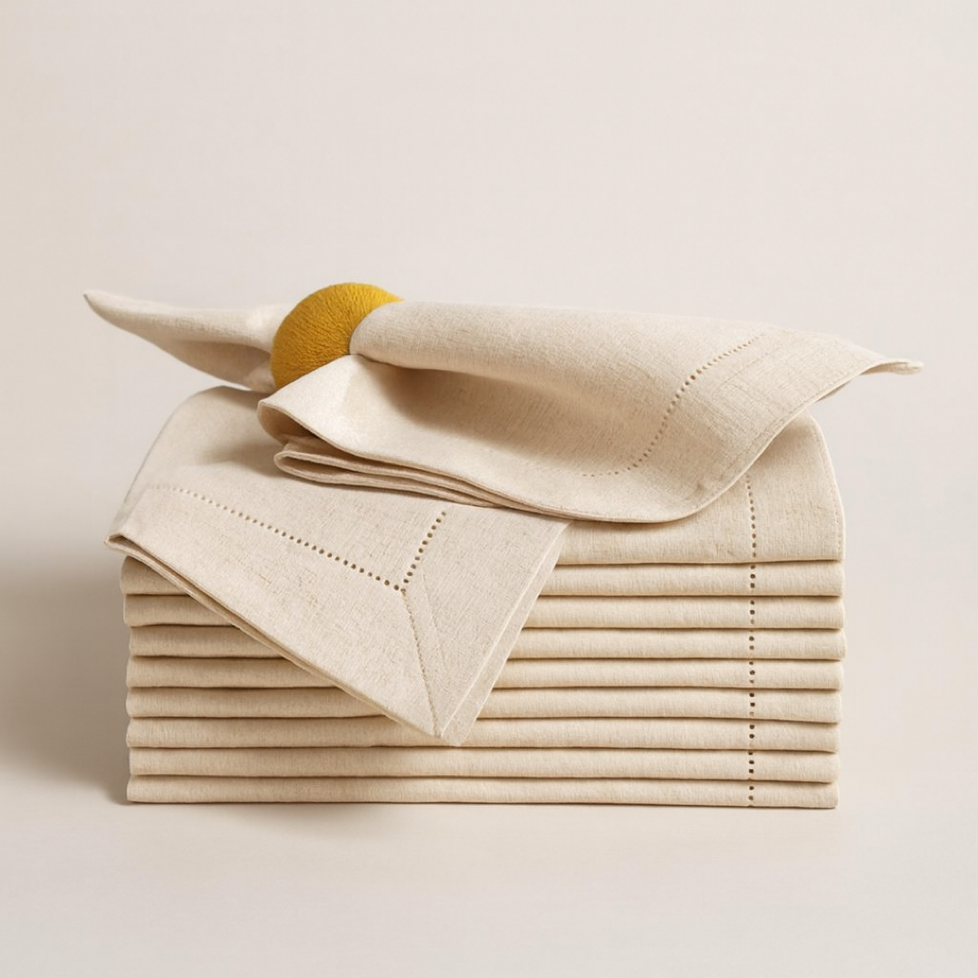 Hemstitched Linen Napkins for Elegant Dining – Set of 6