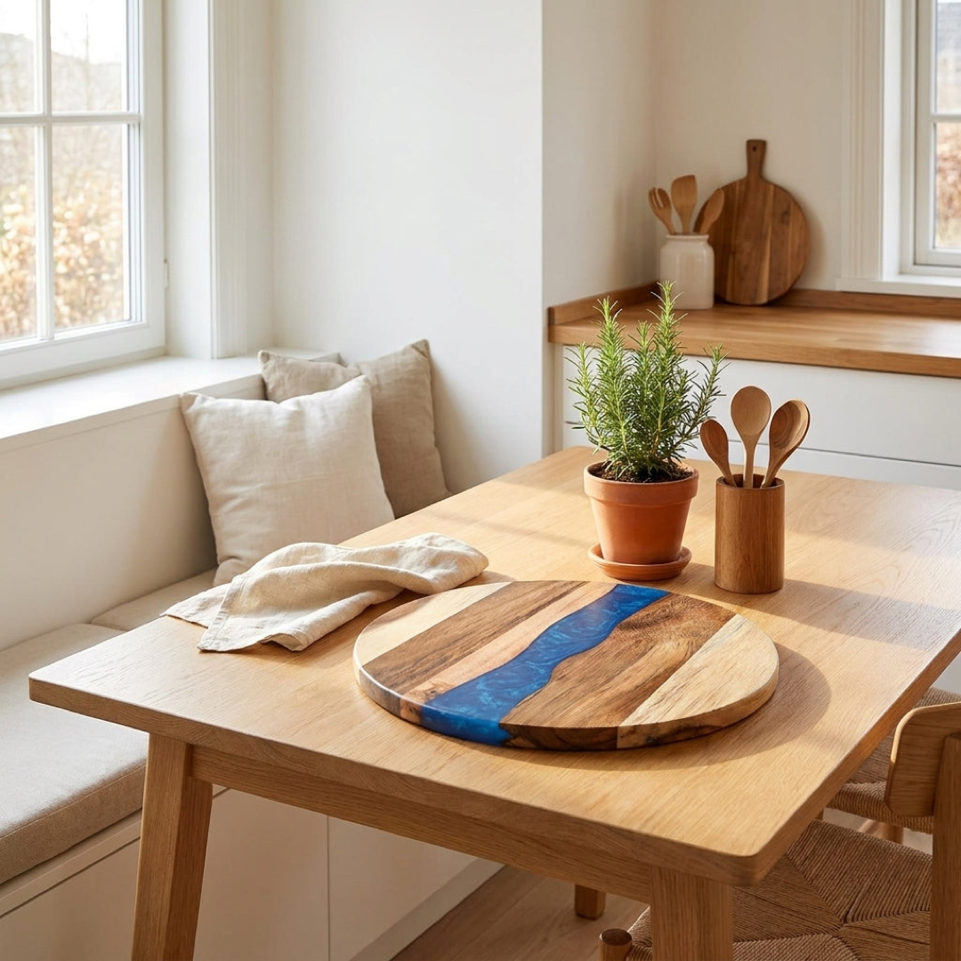 Round Wood Resin Serving Board – Effortless Hosting