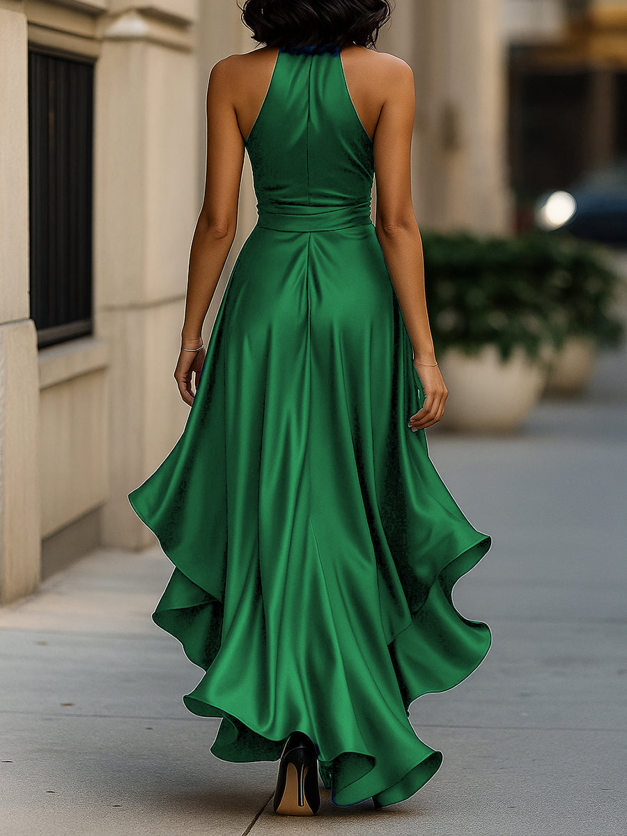 Callie | Women's Elegant Halter Maxi Dress with Ruffle Hem