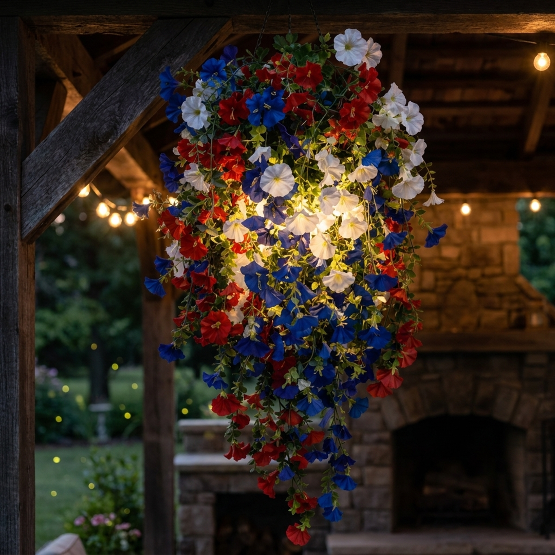 Patriotic Flower Basket With Warm Evening Glow