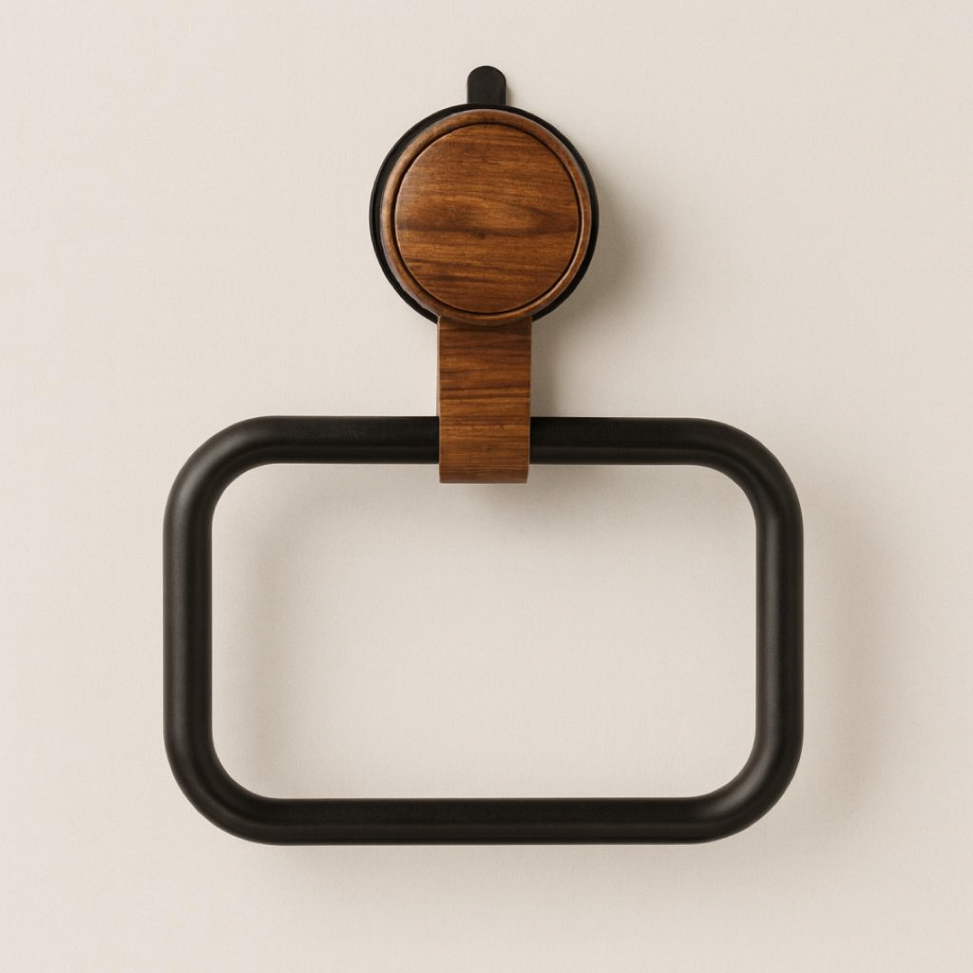Walnut Towel Ring for Damage-Free Mounting