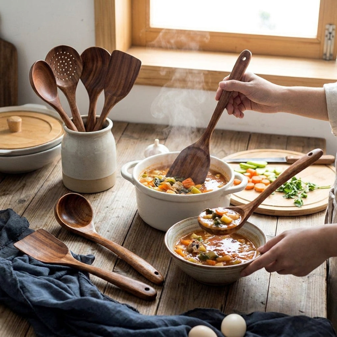Wooden Utensil Set for Scratch-Free Cooking