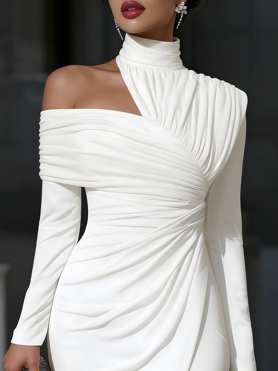 Zuri | Women's Elegant One Shoulder Draped Midi Dress with Asymmetric Neckline