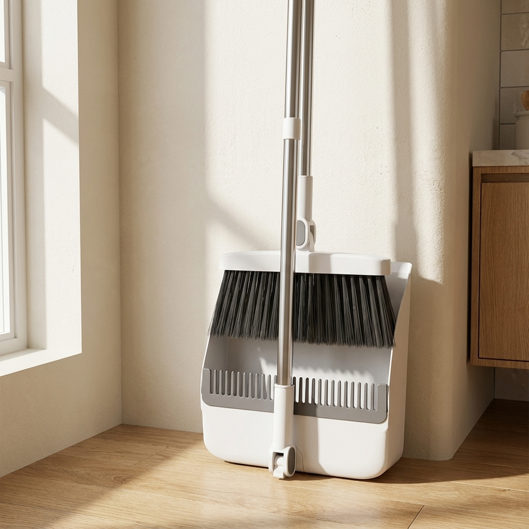 Pivoting Broom & Dustpan Set for Corner Reach