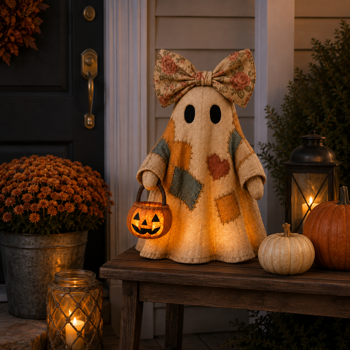 Vintage Ghost LED Pumpkin Lantern