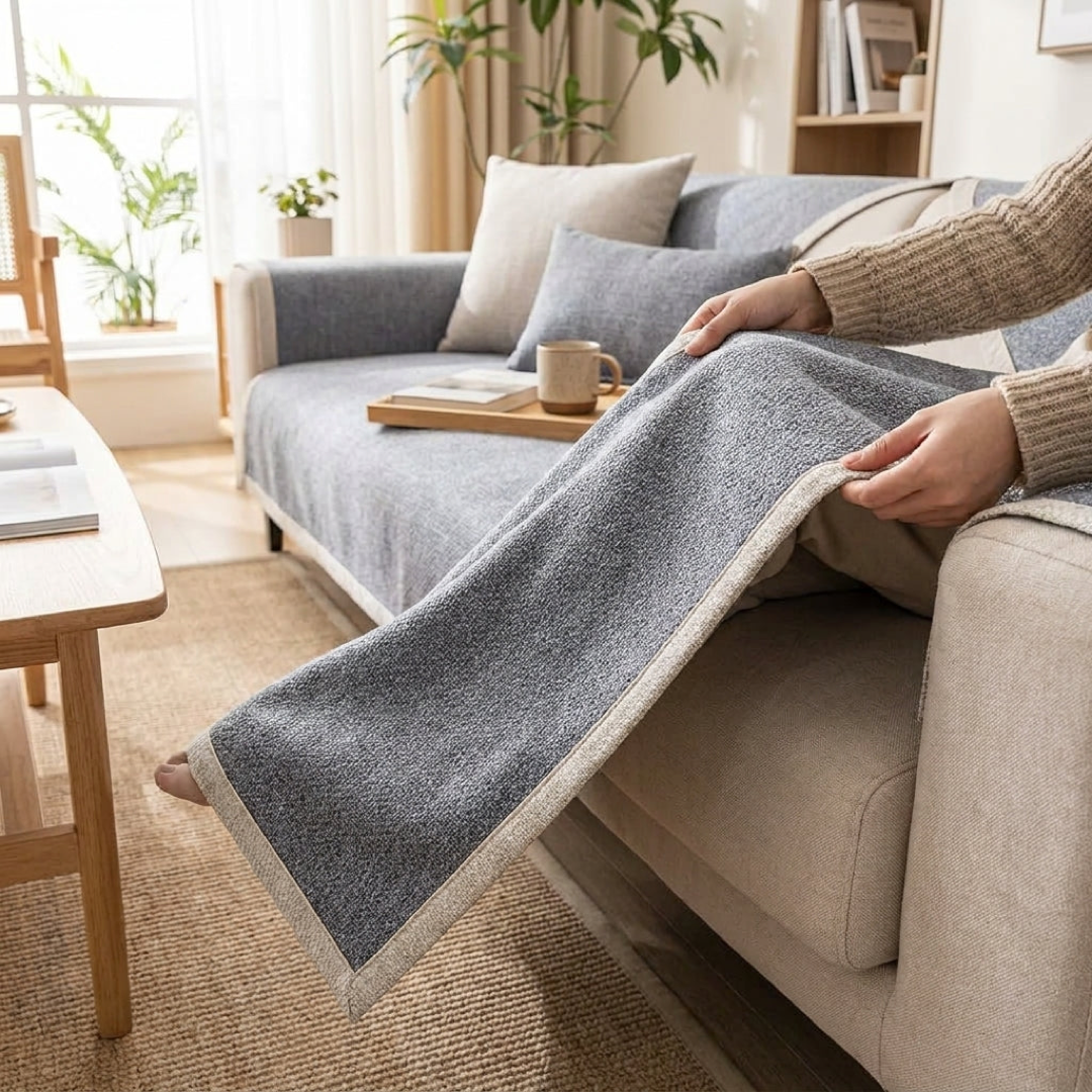 Stay-Put Cotton Linen Sofa Throw for Easy Protection