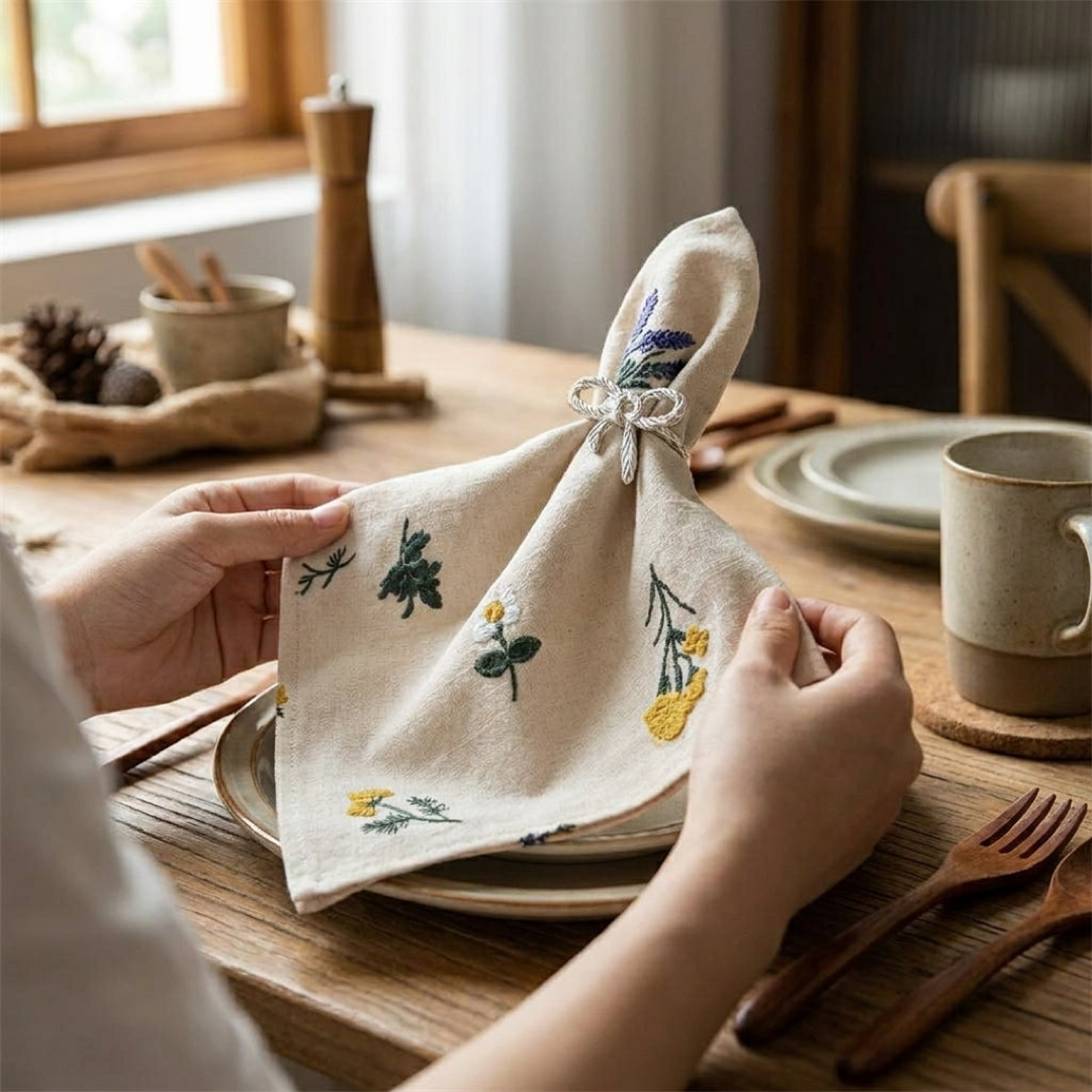 Embroidered Linen Napkin Set for Elegant Dining