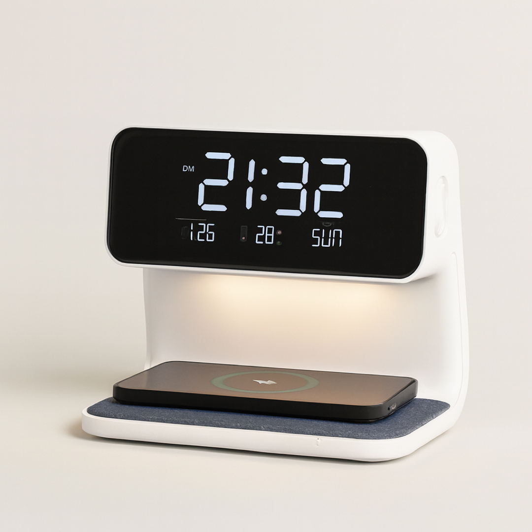 Bedside Glow Clock With Wireless Charging