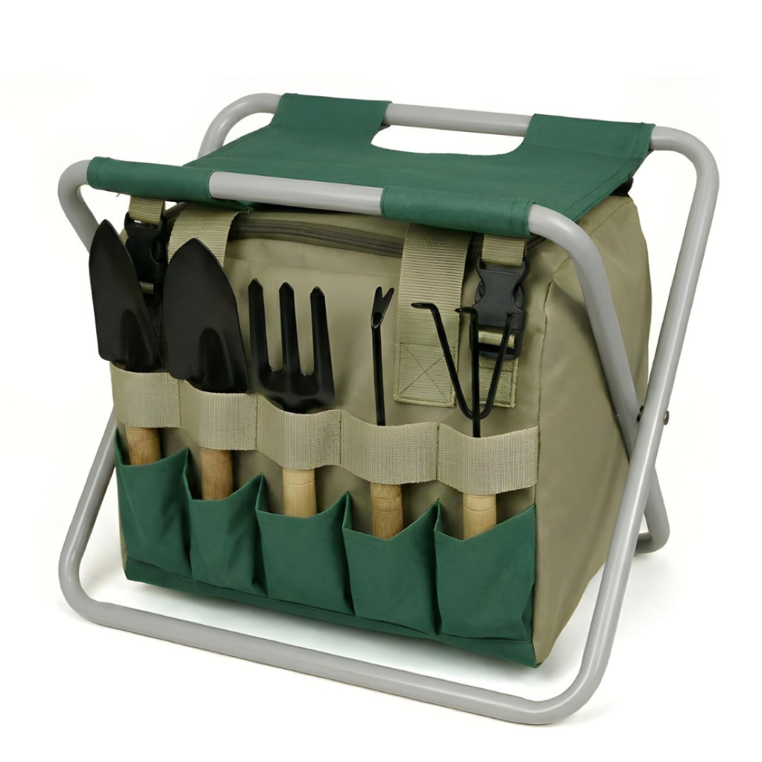 Garden Tool Kit With Seat for Strain-Free Planting