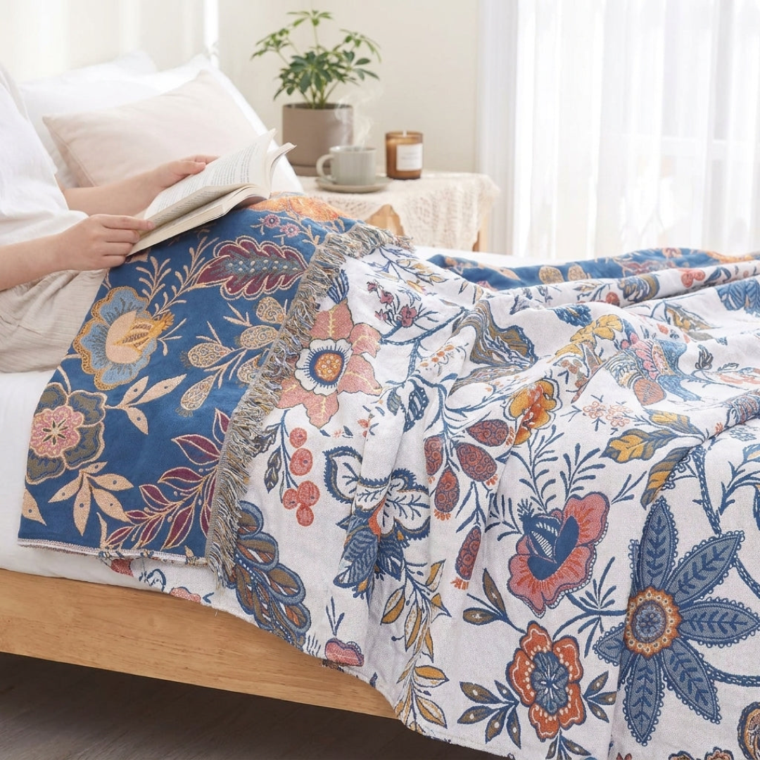 Reversible Floral Cotton Throw for Year-Round Comfort