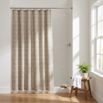 Tasseled Linen Shower Curtain for a Drier Bathroom