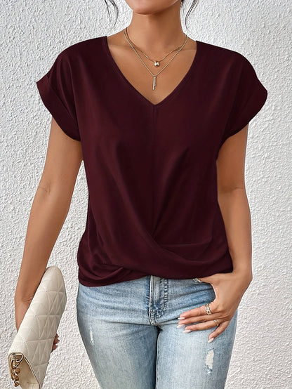 Aurelia | Women’s Casual V Neck T Shirt with Twist Front