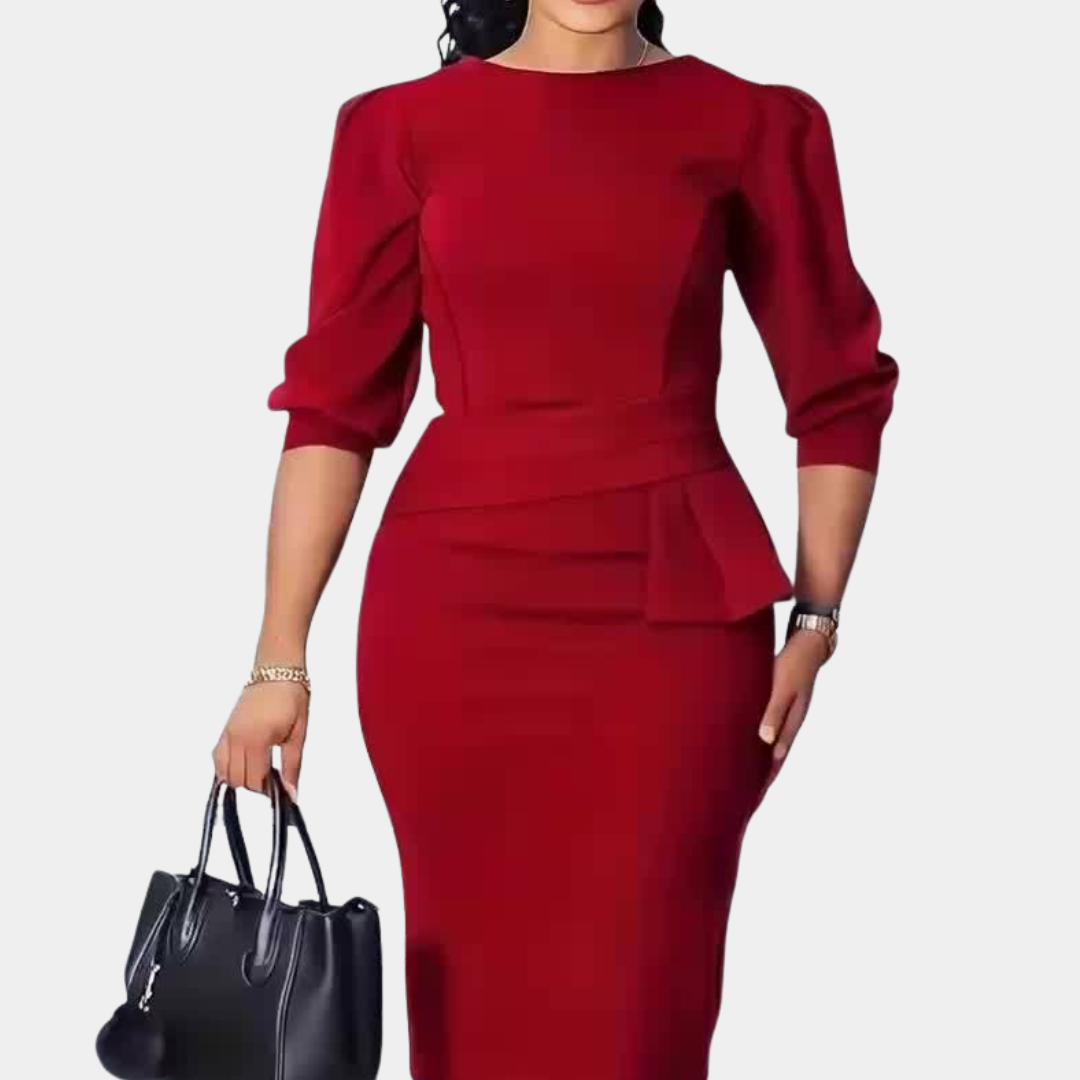 Kallie | Women's Elegant Sheath Midi Dress with Peplum Detail