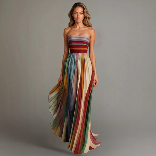 Luella | Women's Elegant Strapless Maxi Wedding Guest Dress with Pleated Skirt