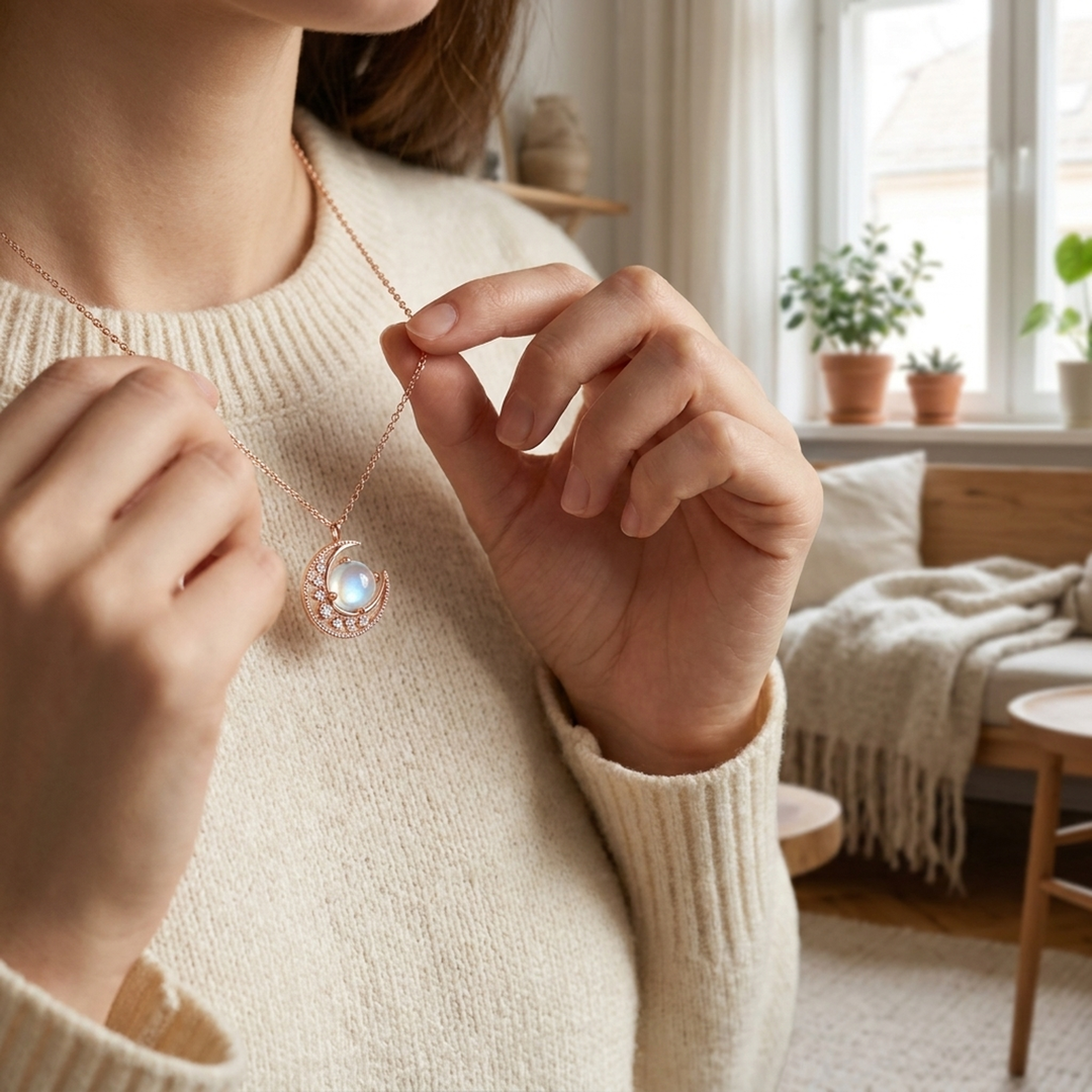 Moonstone Crescent Necklace – Effortless Elegance