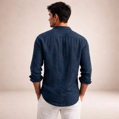 Men's Regular Fit Linen Button Down Long Sleeve Shirt