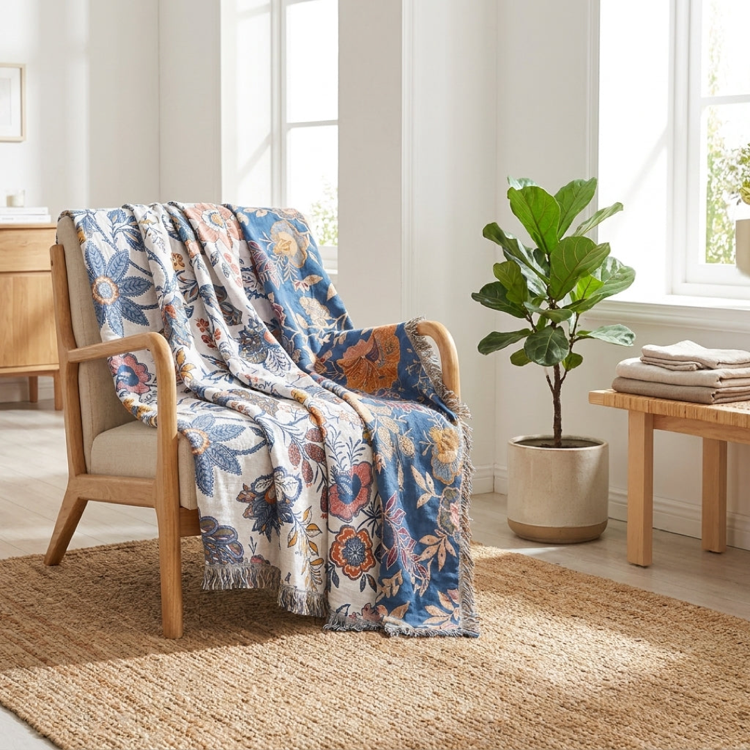 Reversible Floral Cotton Throw for Year-Round Comfort