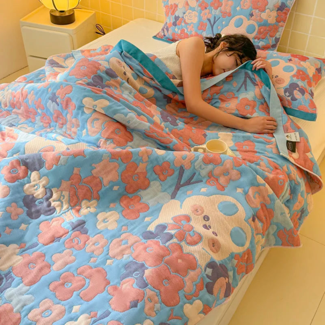 Floral Gauze Throw for Cool, Restful Sleep