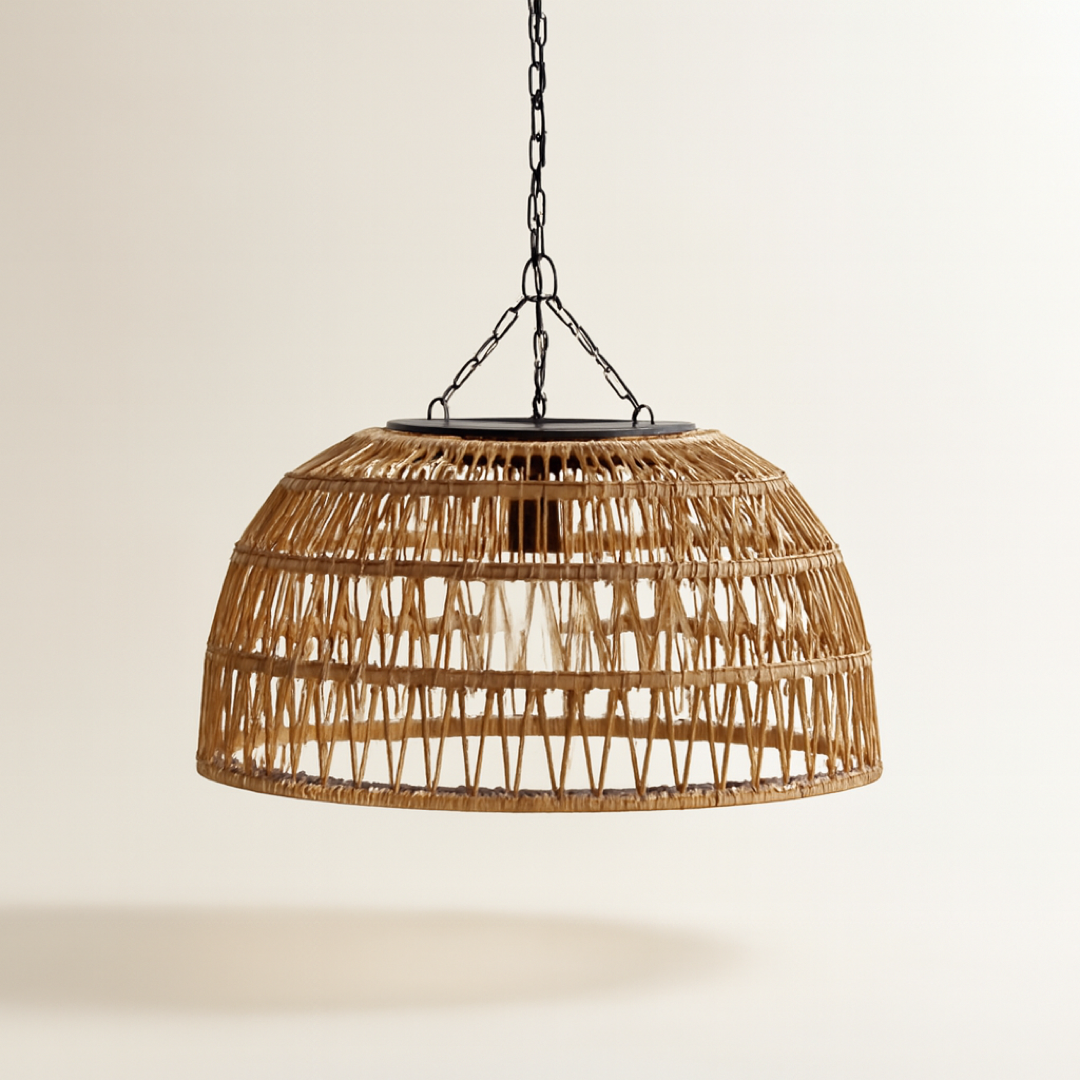 Solar Woven Pendant Lamp With Dusk-To-Dawn Glow