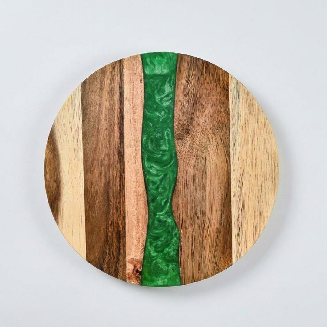 Round Wood Resin Serving Board – Effortless Hosting