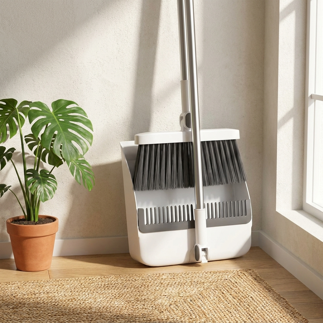 Pivoting Broom & Dustpan Set for Corner Reach