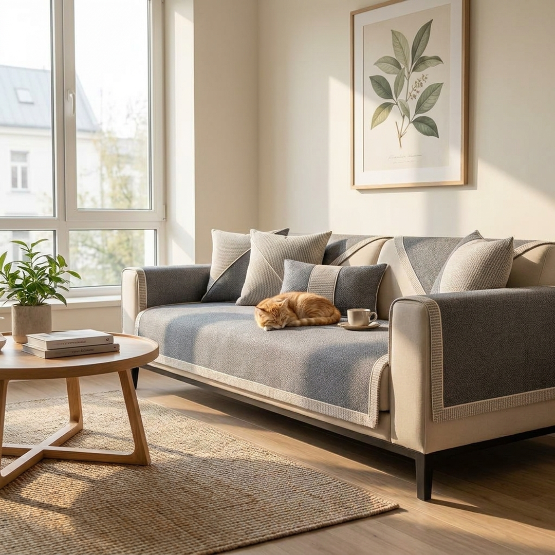 Cotton-Linen Sofa Cover That Stays Neat