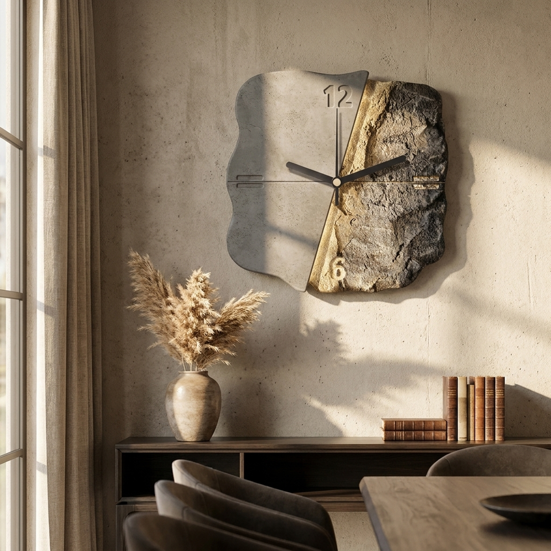 Sculpted Sandstone Wall Clock – Peaceful Timekeeping