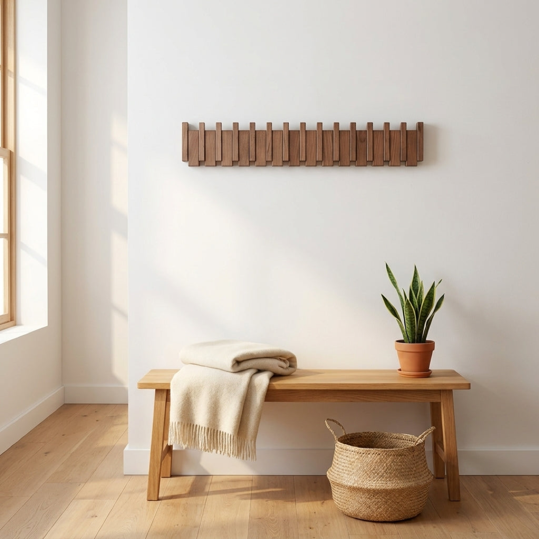 Piano-Inspired Coat Rack with Folding Hooks
