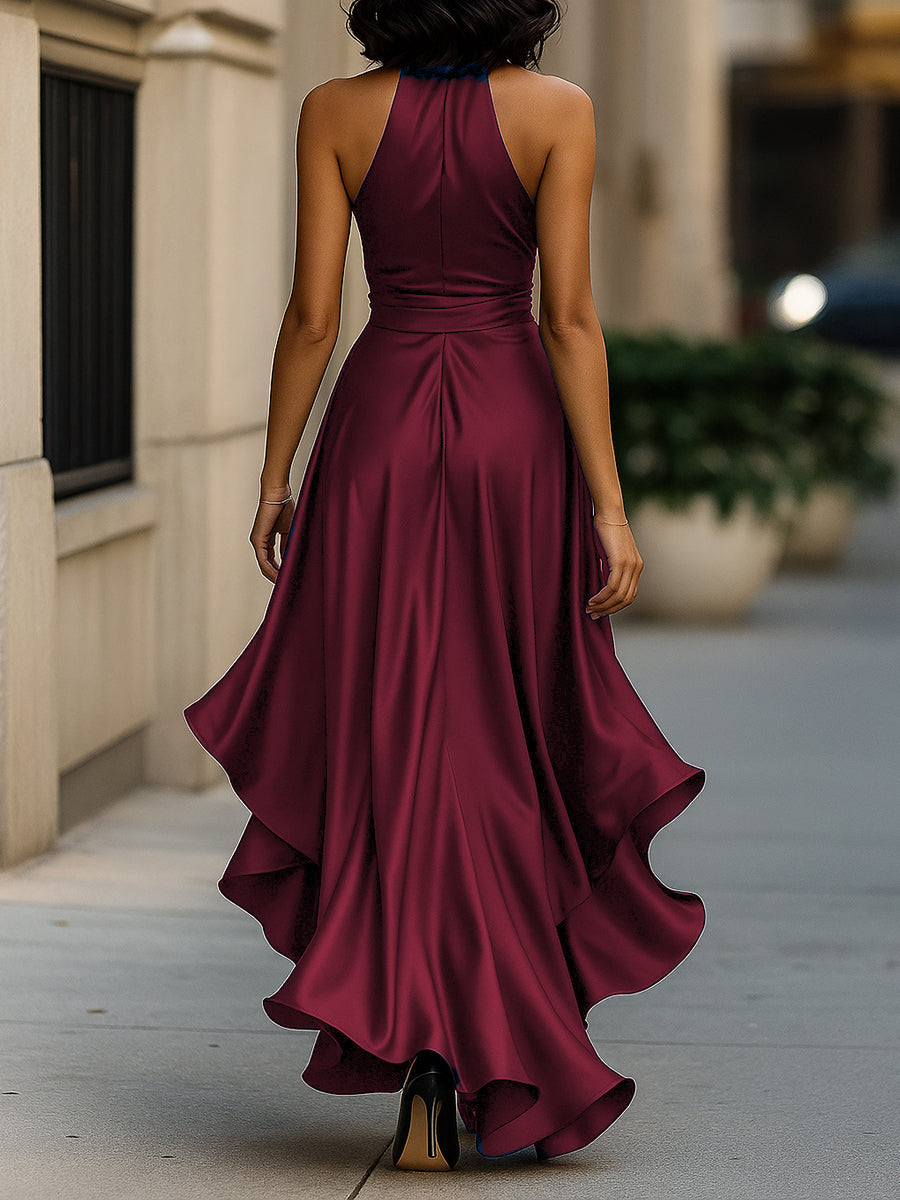 Callie | Women's Elegant Halter Maxi Dress with Ruffle Hem