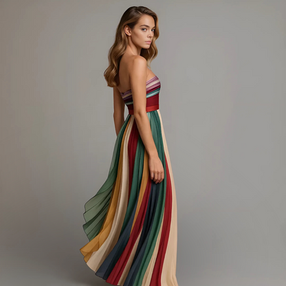 Luella | Women's Elegant Strapless Maxi Wedding Guest Dress with Pleated Skirt