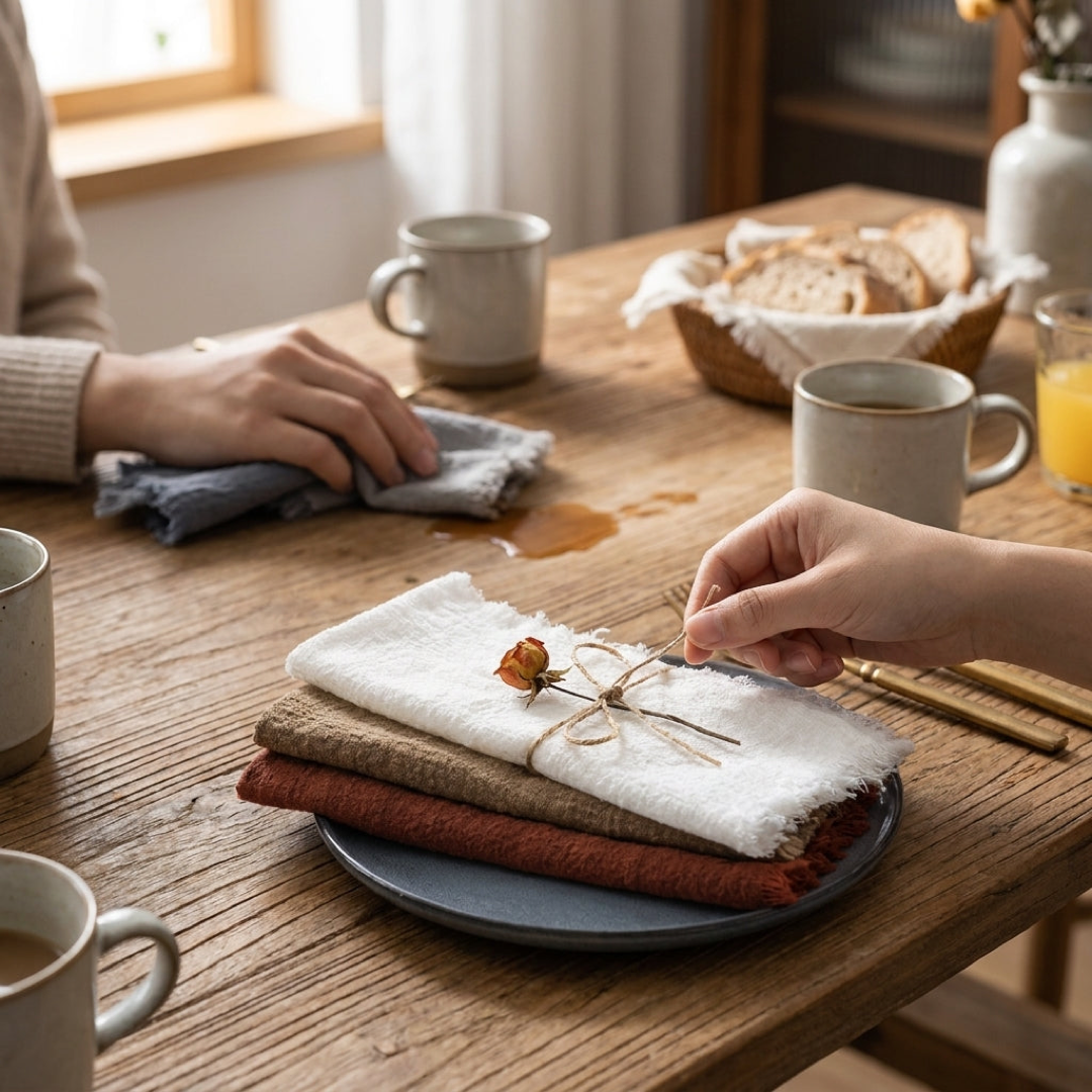 Frayed Cotton Napkin Set for Cozy Tables