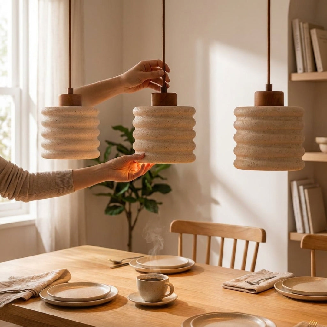 Travertine Walnut Pendant Light for a Warm Glow