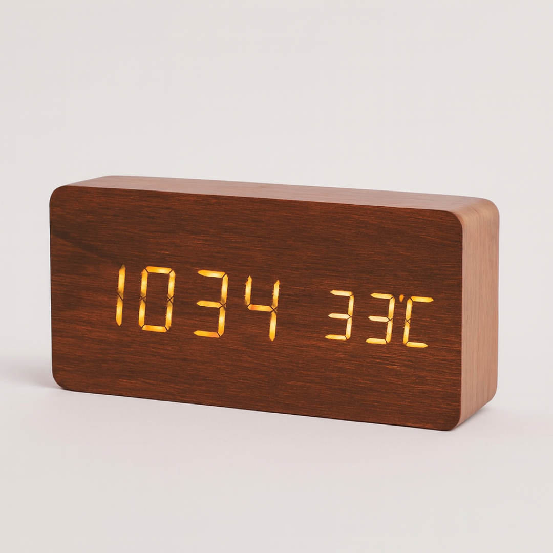 Wood-Look LED Alarm Clock – Easy Bedside Viewing