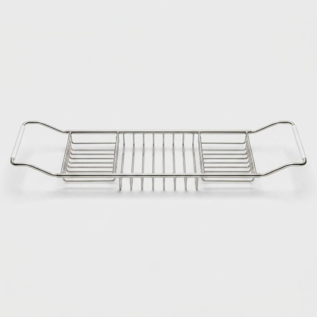 Adjustable Steel Bath Caddy Keeps Essentials Dry