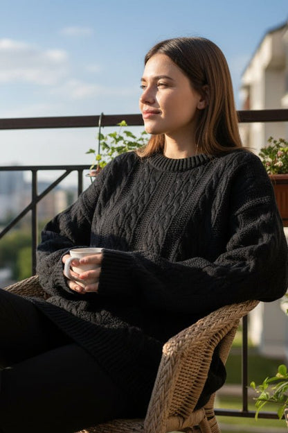 ARYANIE – Women’s Cable-Knit Sweater with Relaxed Fit