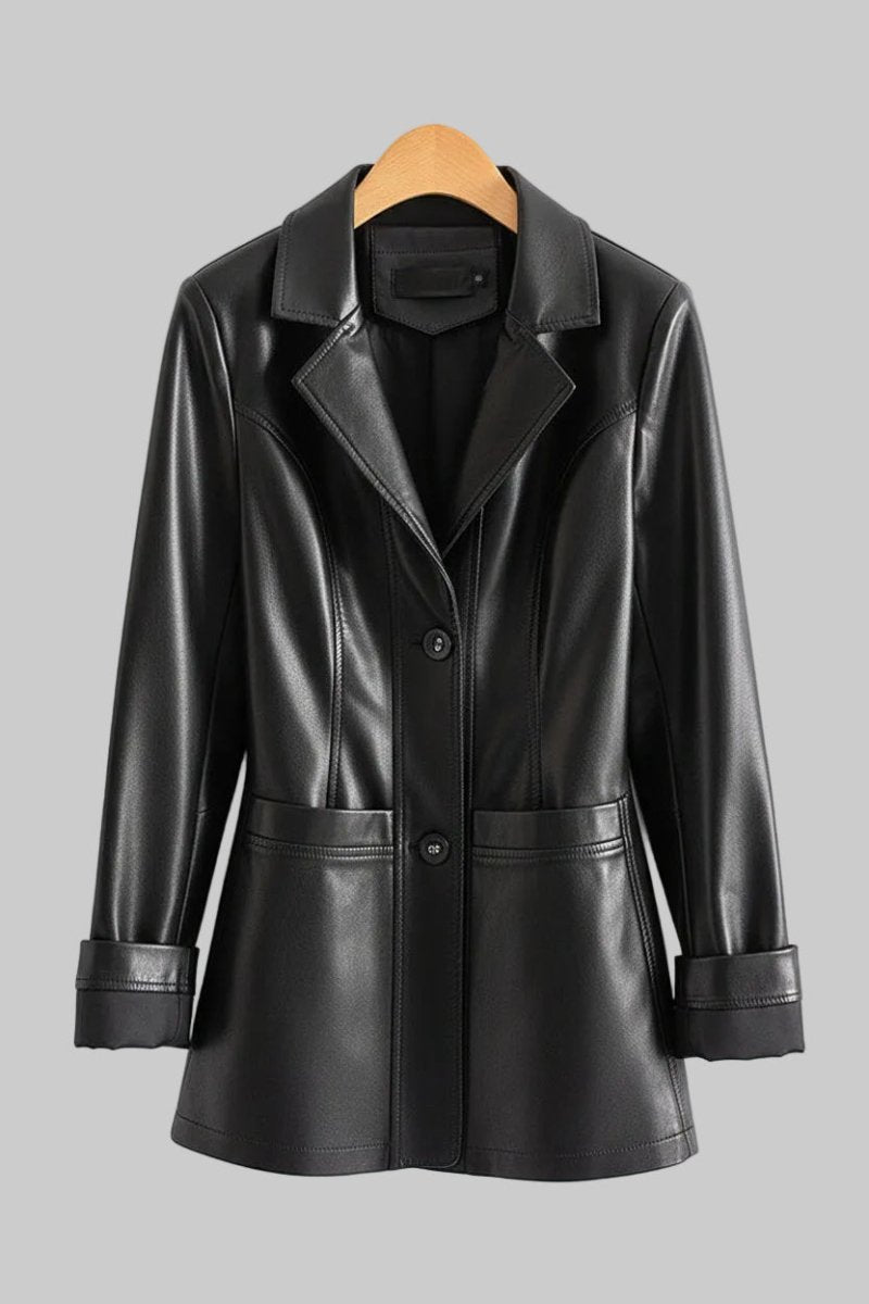 Bellatrix - Black Leather Jacket Women, Tailored Lambskin with Notched Lapels 0