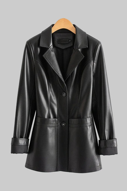 Bellatrix - Black Leather Jacket Women, Tailored Lambskin with Notched Lapels 0