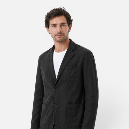 Men's Linen Two-Piece Suit Set - Blazer and Elastic Waist Pants