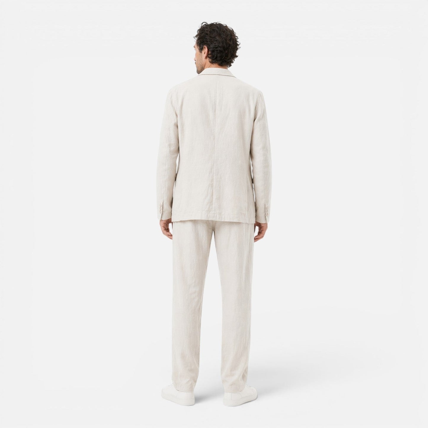 Men's Linen Two-Piece Suit Set - Blazer and Elastic Waist Pants