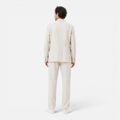 Men's Linen Two-Piece Suit Set - Blazer and Elastic Waist Pants