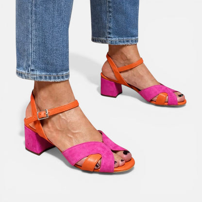 Sandals with block heels and ankle straps